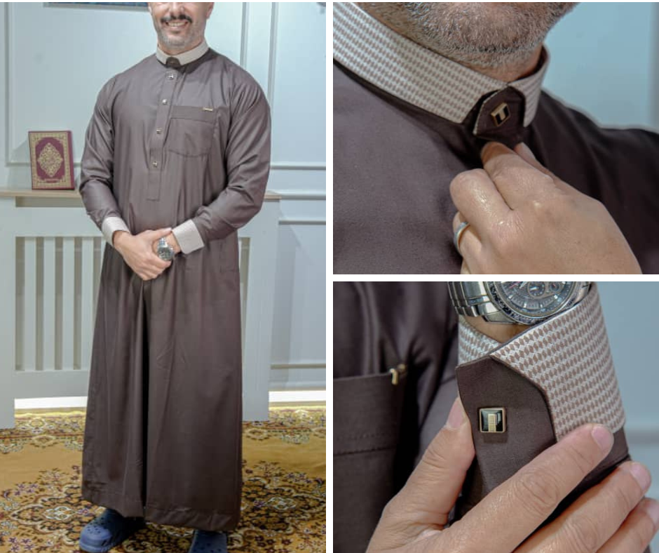 ثوب رجالي فاخر بتفاصيل منسوجة – تصميم خليجي راقٍ وألوان ملكية - Image 1